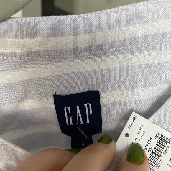 NWT GAP Striped Linen-Cotton Puff-Sleeve Midi Shirtdress with Pockets Size L - Picture 7 of 7